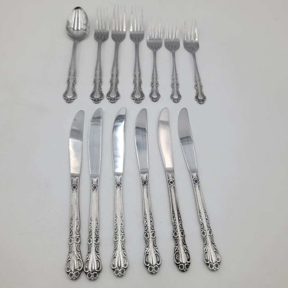 13pc Ekco Eterna Sandra Jeanne Stainless Flatware Japan Set Knives Forks Spoon